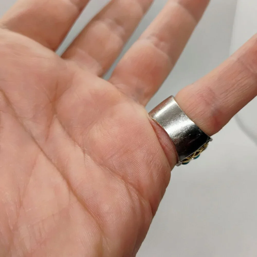 KRH India 925 Sterling Silver Pink Rhodochrosite & Turquoise Ring Size 6 - Picture 5 of 8